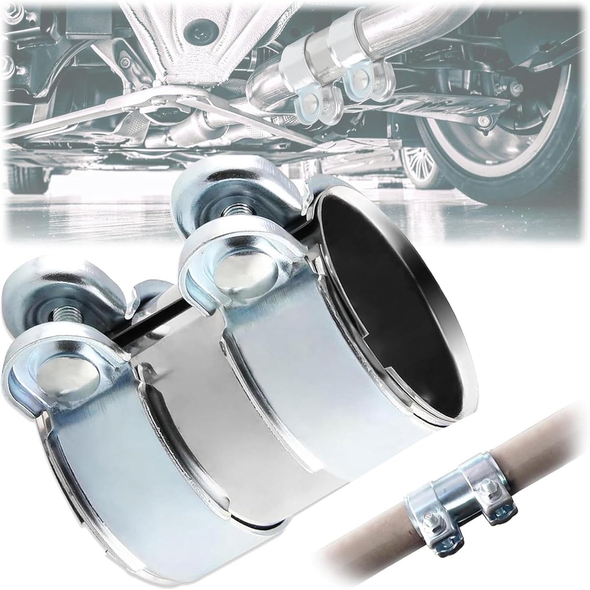 Double Exhaust Pipe Clamp, Exhaust Clamp, Pipe Connector, Double Clamp, Stainless Steel Exhaust Clamp, Pipe Connector - ShopVlot