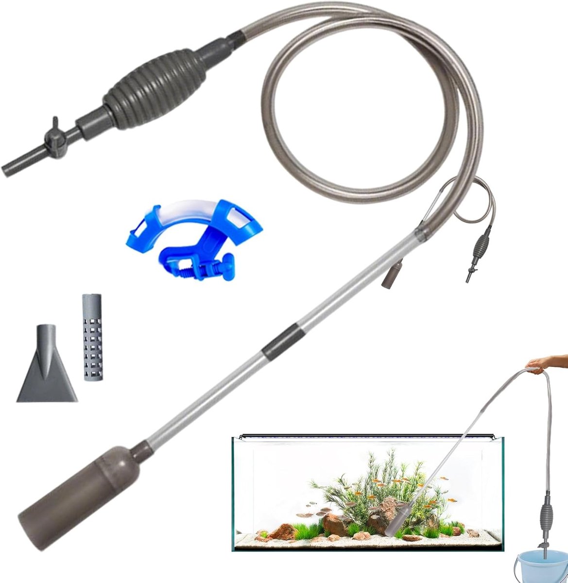 Aquarium stofzuiger van 210 cm met 4 accessoires voor effectieve aquariumreiniging en onderhoud