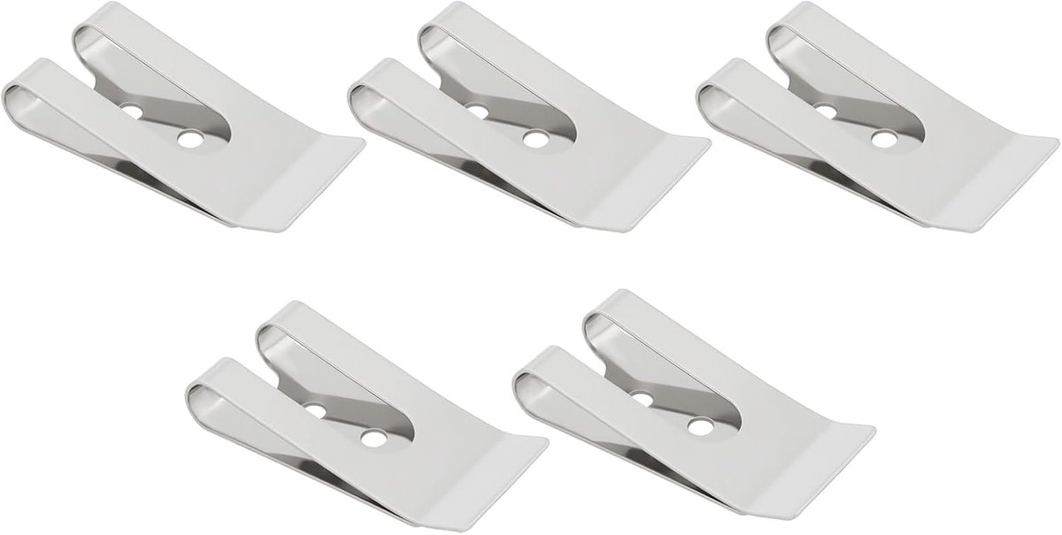 SnelShoppen - 5 Stuks Zilveren Metaal Riemclip Houder 53x25mm voor Portemonnees, Tassen, Riemen en Accessoires - Duurzaam en Sterk