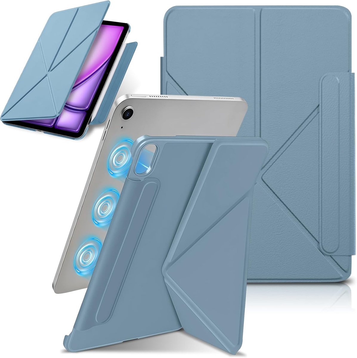 SnelShoppen - iPad Air 11 Inch 2025 M3/M2 Case, Slim Shockproof Beschermhoes, Sterke Magnetische Bevestiging, Meerdere Stand Hoeken, Automatische Moni
