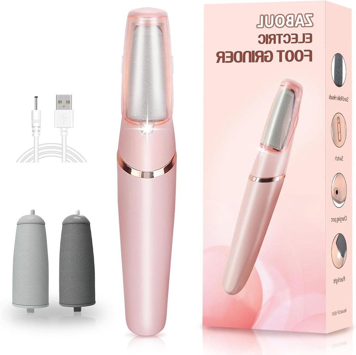 Elektrische Voetvijl - Huidverwijderaar Pedicure - Voetverzorging Thuis - Dubbele Snelheid Instelbaar - 21.59 x 9.65 cm - Roze