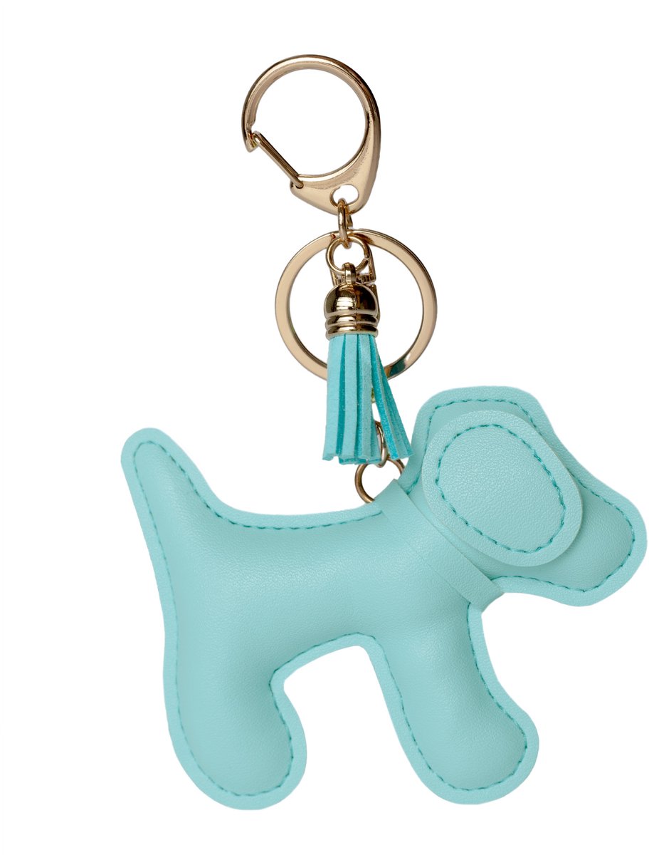 PU Hond Sleutelhanger Turquoise - Bag Charm - Tas Hanger - Sleutelhanger met Kwastje - Kunstleren Accessoire