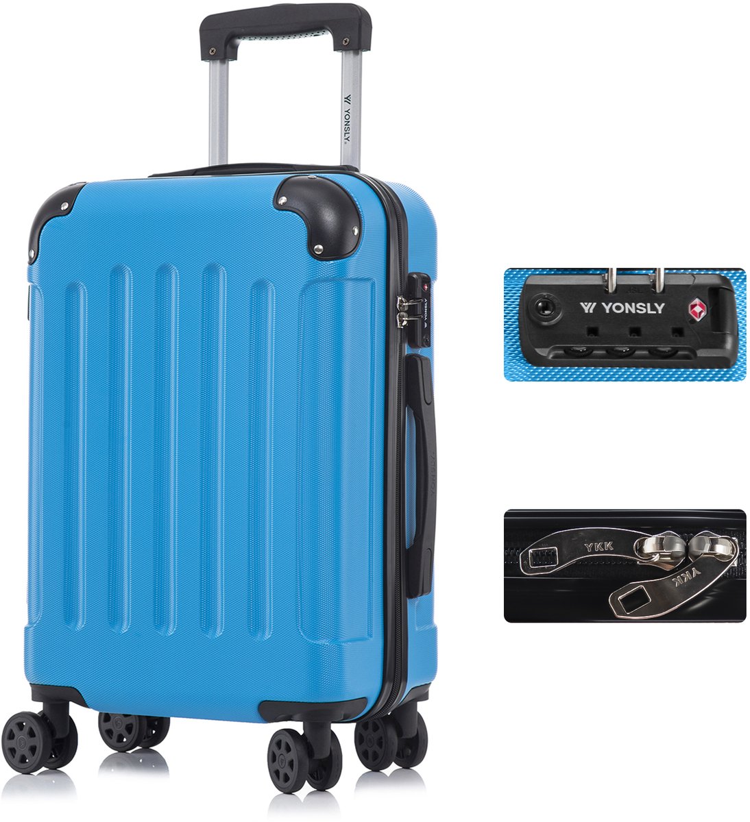 YONSLY Handbagage Koffer - 55cm - 40 L - TSA Slot - YKK Rits - 360° Draaibare Wielen - Blauw