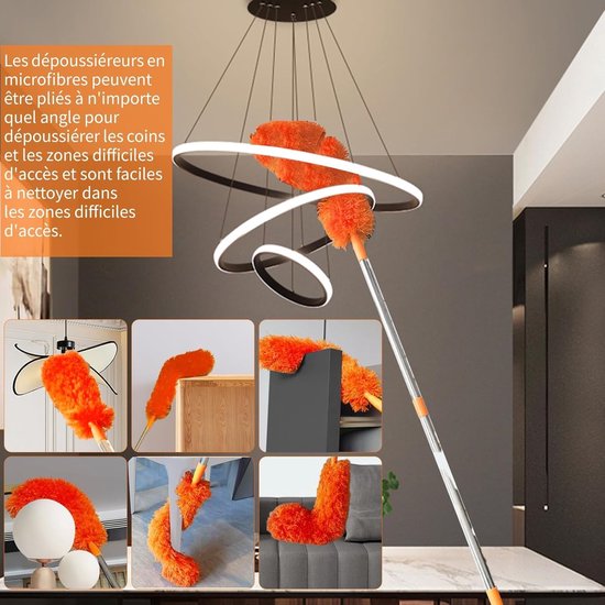 Telescopische Plumeau - Verstelbare Stoffer - Hoogte Schoonmaken - Lange Verlengsteel - Tot 6 Meter - Oranje — afbeelding 2