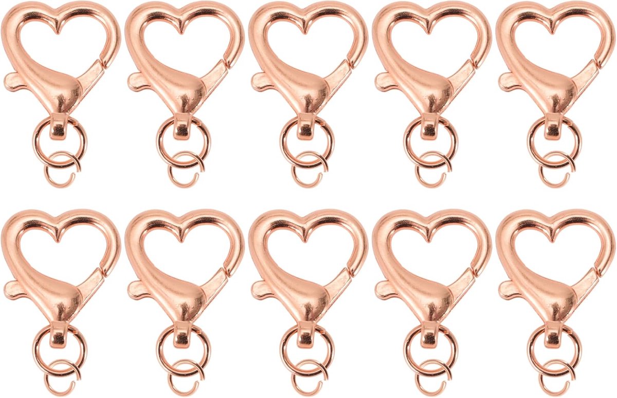 SnelShoppen - Hartvormige Sleutelhangers Set van 10, Carabiner Sleutelhangers met Schroefsluiting, Duurzaam en Lichtgewicht, Roze Goud, Voor Handgemaa