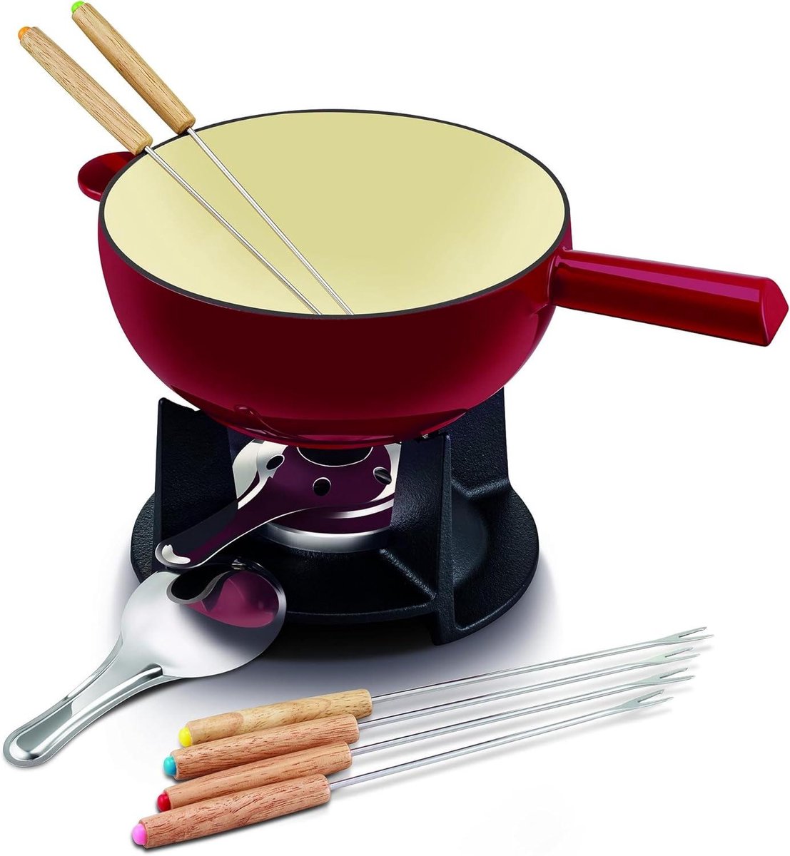 Fondue Set - Kaasfondue Chocola - Gezellig Tafelen - Gietijzer Enamel - Voor 6 Personen - Rood