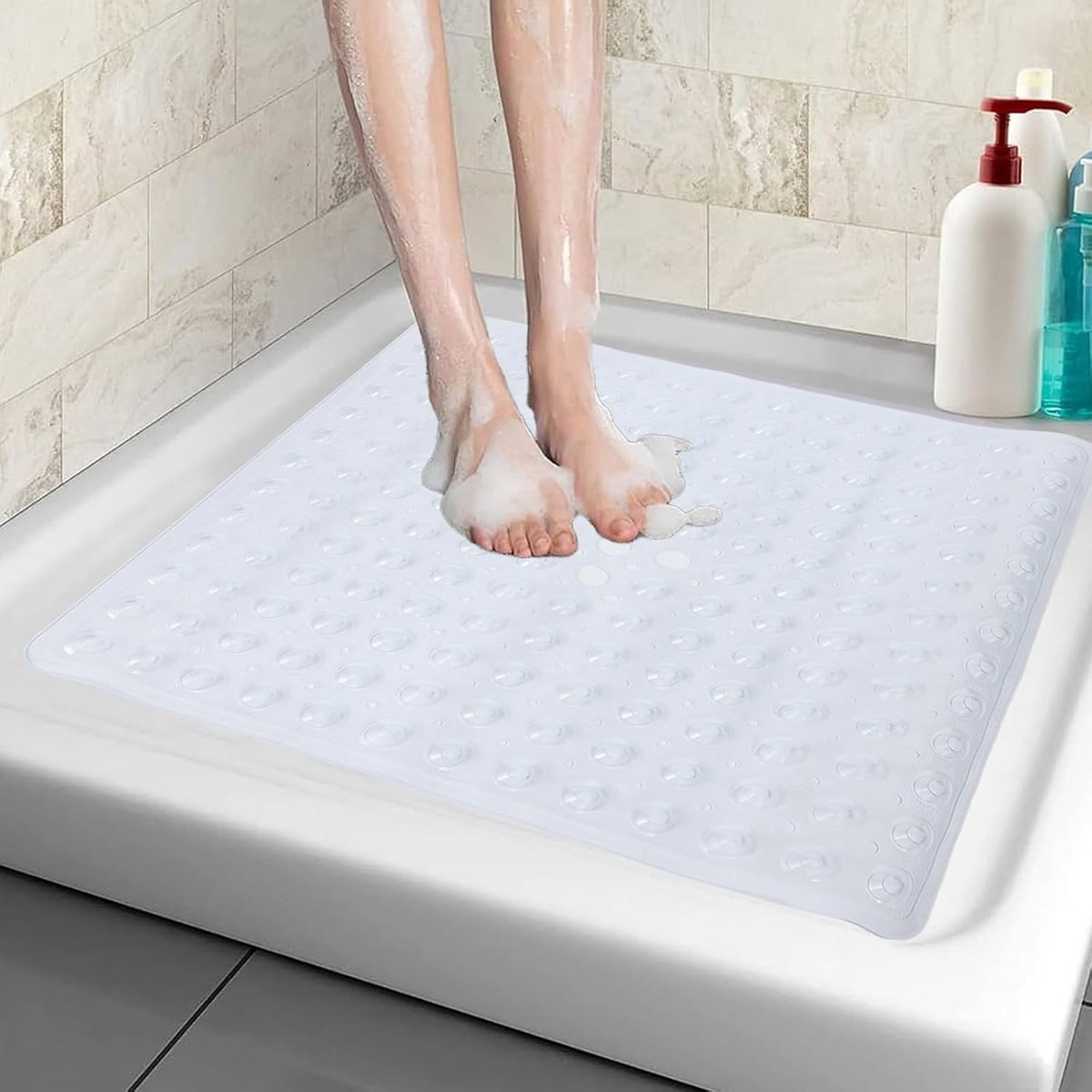 Antislip Douchemat 53 x 53 cm - Waterdichte Badmat met Zuignappen, Machinewasbaar en Schimmelbestendig