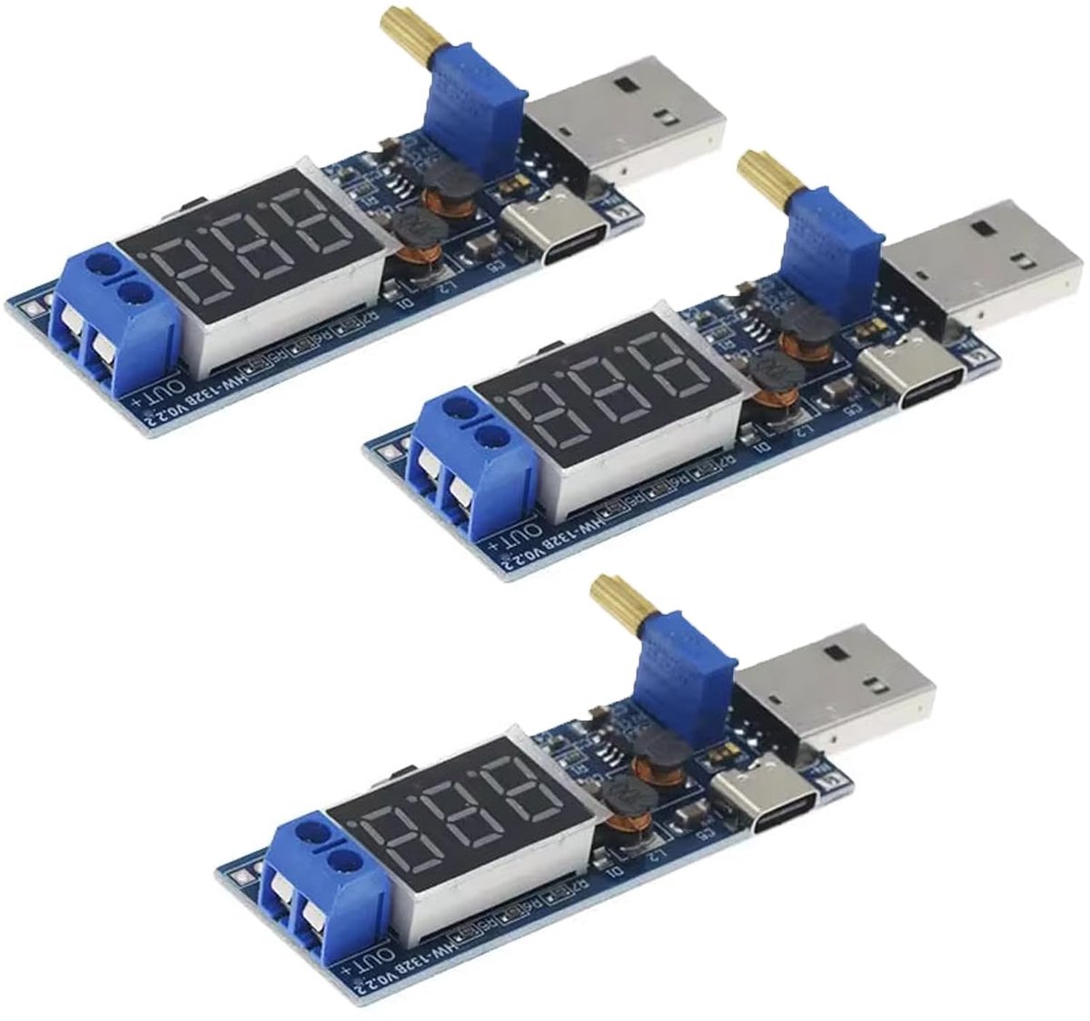 SnelShoppen - 3pcs DC-DC Step Up Down Voedingsmodule, USB 5V naar 3.3V/9V 12V 24V Verstelbare Spanning Converter, Step Up Converter Type C
