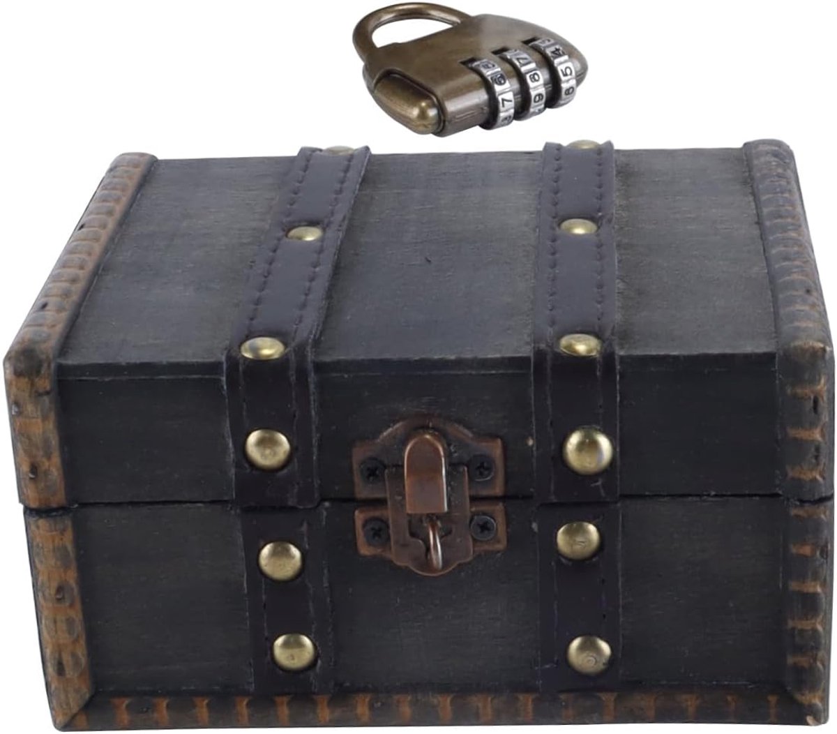 SnelShoppen - Vintage Houten Sieradenopbergdoos met Drie Cijferige Combinatieslot, Retro Decoratie voor Film en Televisie, Duurzaam en Stijlvol