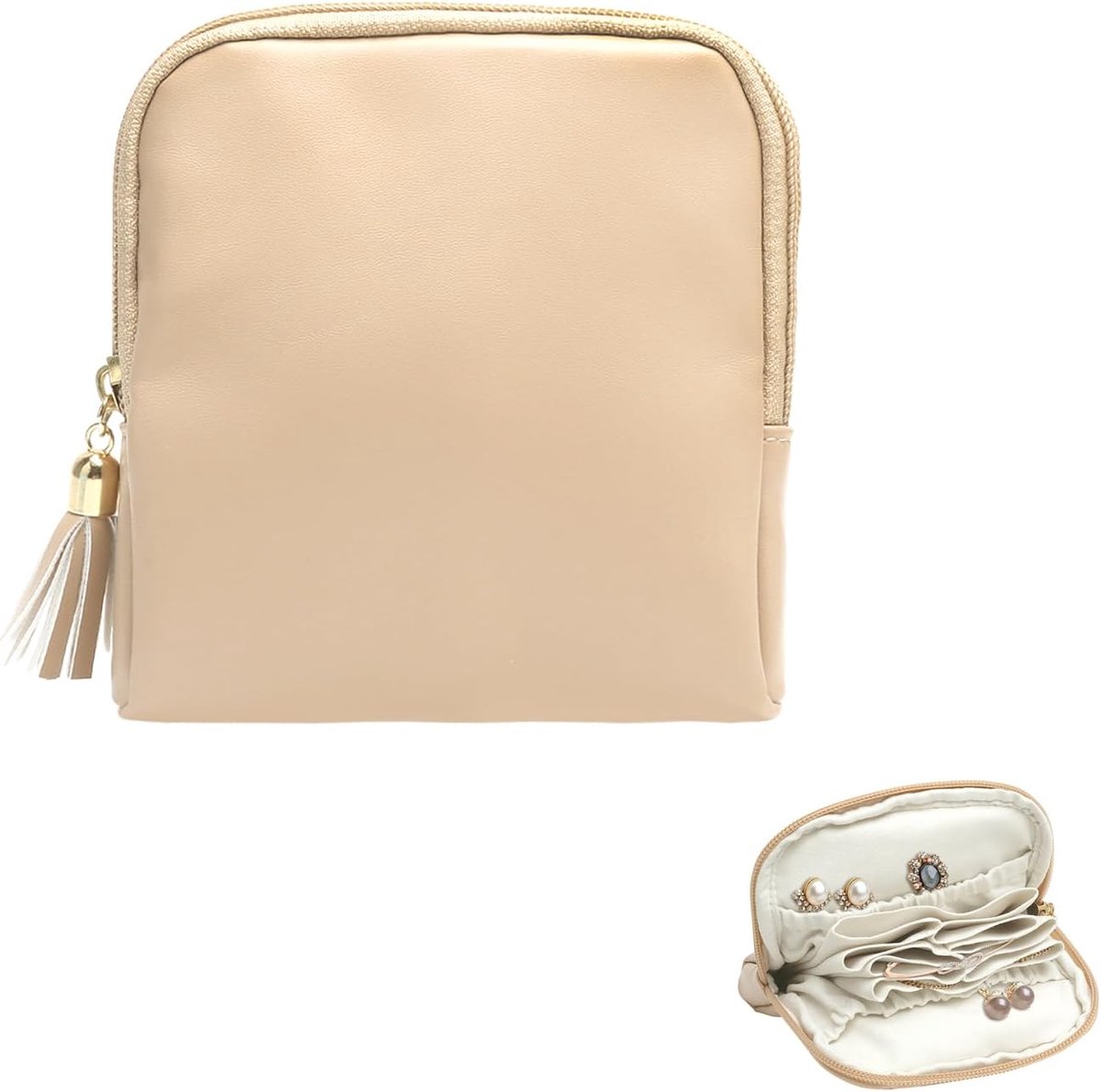 SnelShoppen - Elegante Mini Reiskosmetiekoffer voor Sieraden, 6 Laags Kunstlederen Reisjuwelenetui, Compact en Handig voor Vrouwen Meisjes, Perfect vo