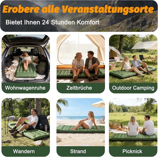 Kampeer Slaapmat - Luchtbed Mat - Outdoor Rusten - Zelfopblazend met voetpomp - 12 cm dik - Groen Grijs — afbeelding 5