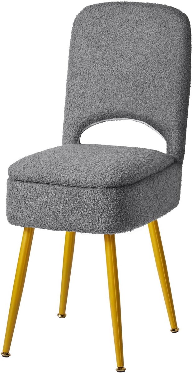 SnelShoppen - Kleine opbergkruk met opvouwbare rugleuning, 33 x 35 x 80 cm, vierkante teddy fluwelen ottomaan, make-upstoel voor woonkamer, 4 metalen