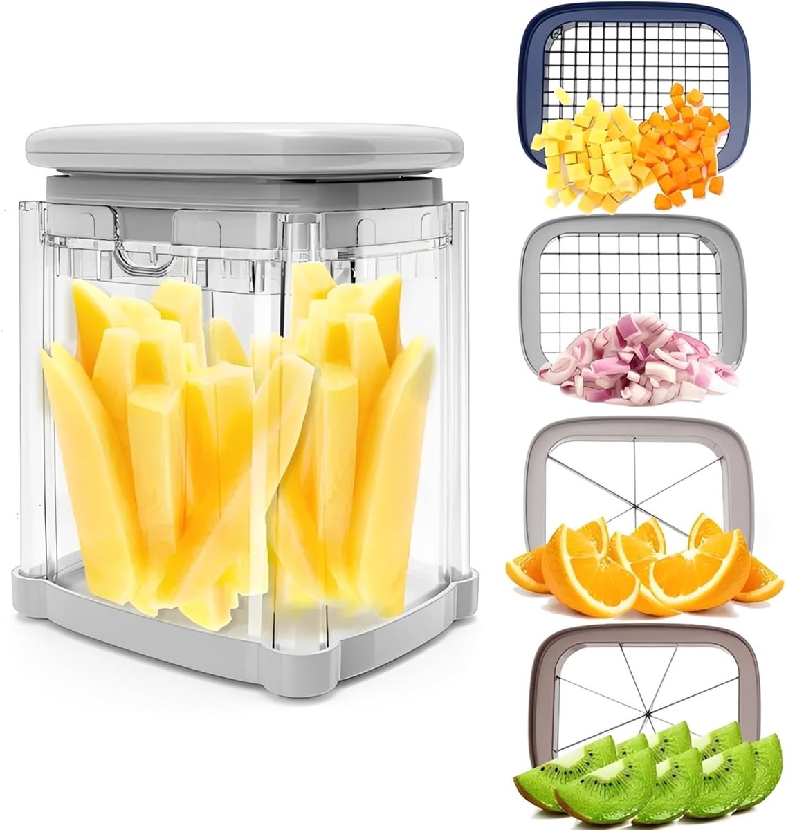 4-In-1 Frietsnijder - Aardappelsnijder - Uiensnijder - Uitgerust Met 4 Messen