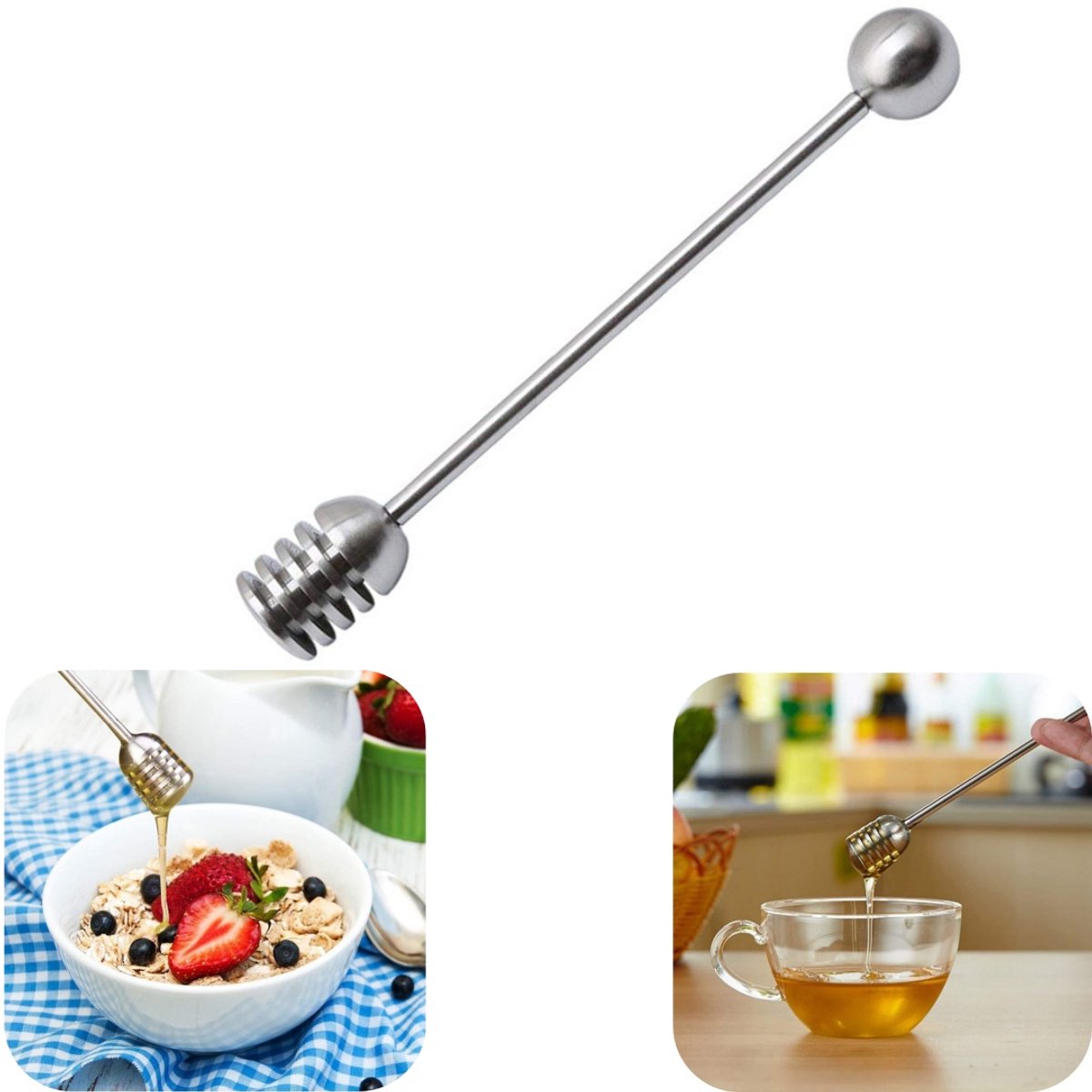 Roerlepel - honingstok - sirooplepel - koffieroerlepel - roestvrijstalen roerlepel - makkelijk schoon te maken - duurzaam - moeilijk te buigen - keukenaccessoires - geschikt voor keuken, honing, siroop (zilver, 15,8*2cm)