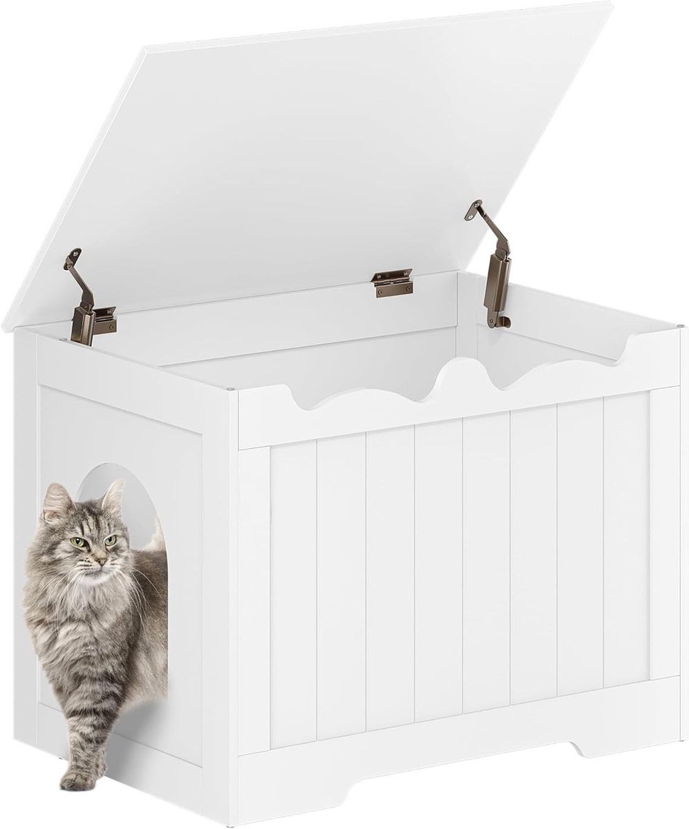 Kattenkast Meubel - Verborgen Toilet - Privacy voor Kat - Bovenste Opening - 70 x 50 x 53 cm - Wit