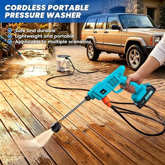 Draadloze Hogedrukreiniger 200W - 1450 PSI - Oplaadbaar via 21V Lithium Accu - Met Accessoires voor Auto, Tuin en Terras-1 batterij + accessoires. — afbeelding 2