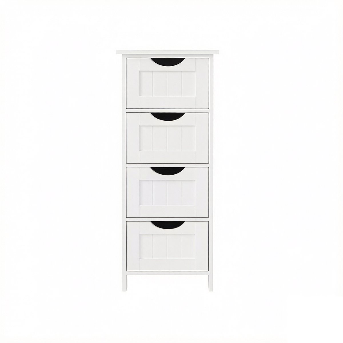 Badkamerkast Opbergkast Bijzetkast Ladekast 30x30x82cm Wit Met 4 laden Slank en smal ontwerp bespaart ruimte Stevig en duurzaam houten frame Strak en minimalistisch uiterlijk Eenvoudig te monteren en te reinigen Geschikt voor badkamer, woonkamer