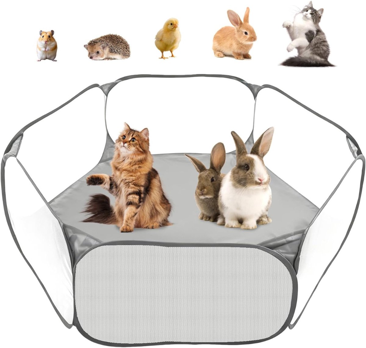REN® Konijnenhok Binnen - Konijnenkooi voor Binnen - Konijnenkooi- Grijs- 120 cm x 90 cm x 38 cm