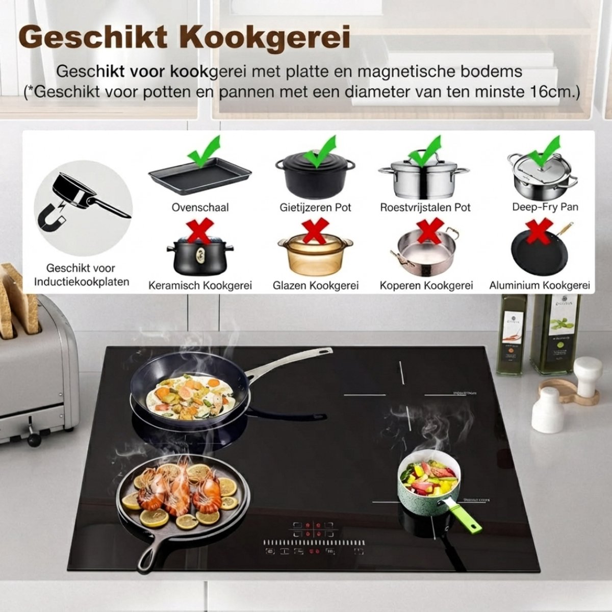 Lìon® Inductie Kookplaat - Ingebouwde Inductiekookplaat - Inbouw Inductiekookplaat - Zwart - 59cm x 52cm x 6cm