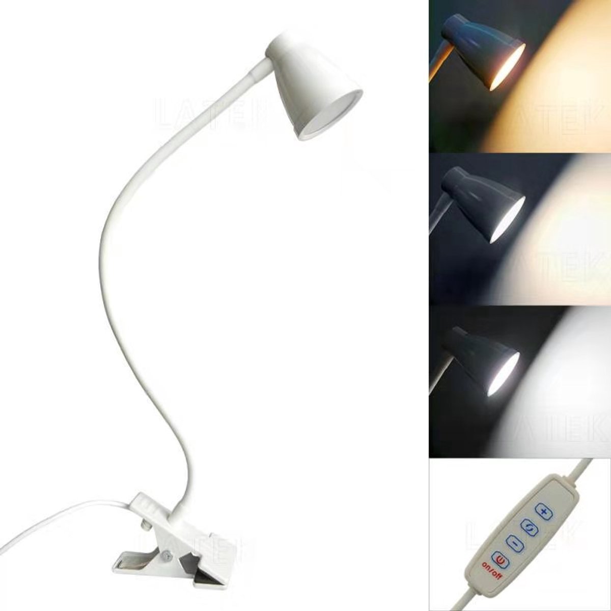 LED bureaulamp met klem, 3 kleurmodi, lange flexibele hals