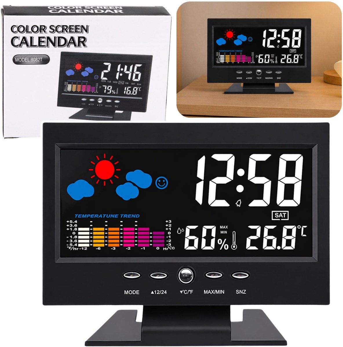 Digitale klok met binnenthermometer en hygrometer Led-weerstation - UNI