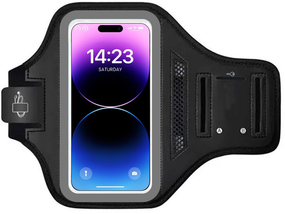 Telefoonarmband/hoesje - Hardlooparmband - Voor smartphones van 7 inch en kleiner - Sportieve telefoonarmband - Outdoor sportarmband - Sportpolsband - Geschikt voor touchscreen - Verstelbaar - Zwart
