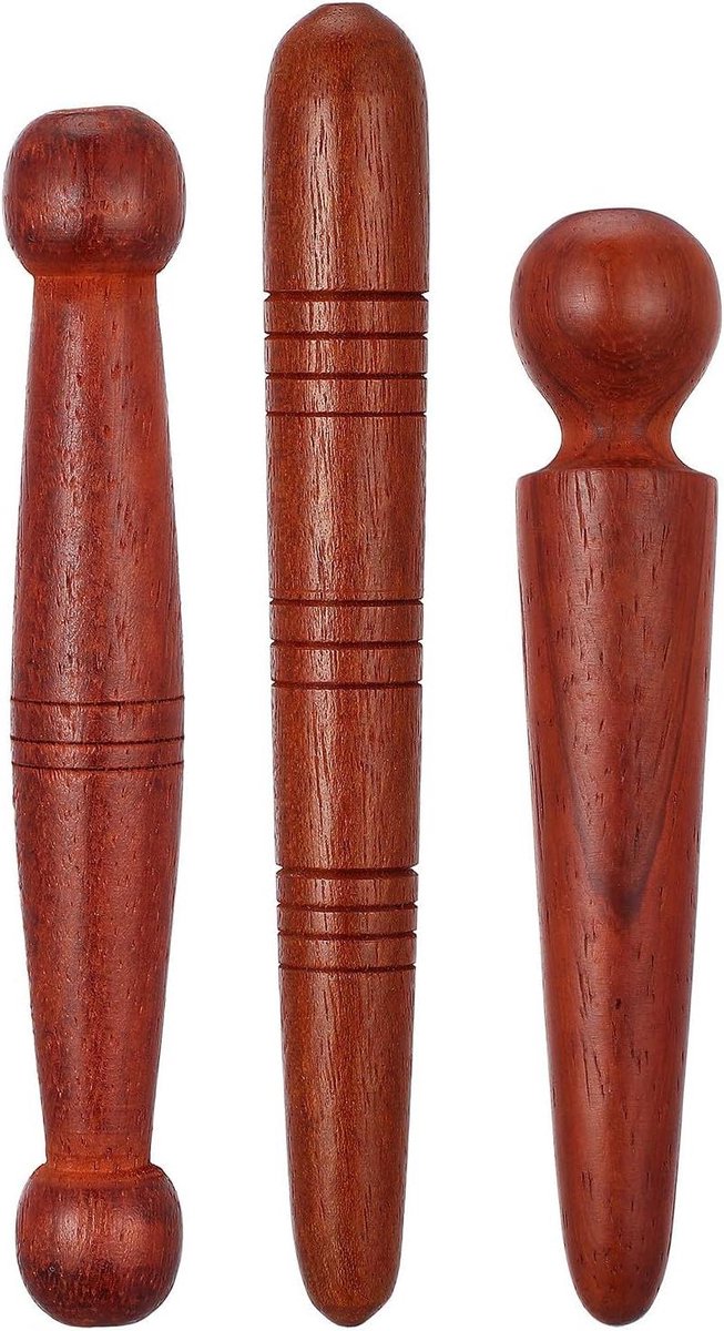 Houten Massage Stokken - Massagetools Ontspanningsstokken - Zelfmassage Ontspanning - Afgeronde Randen - 13 cm - Donkerrood