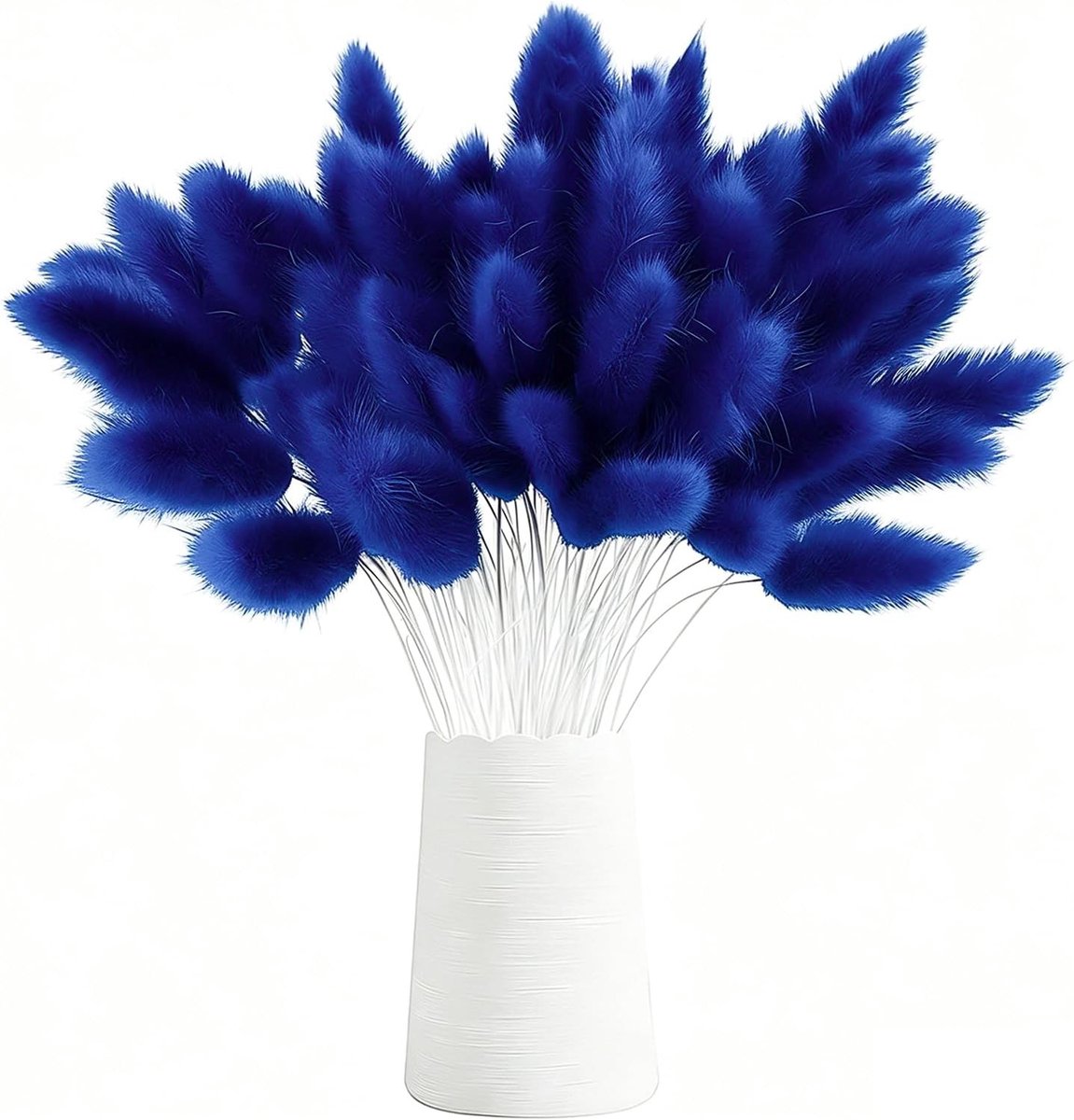 120 Dried Pampa Flowers en Konijnenstaart - Gedroogde Bloemen Boeket voor Bruiloft en Evenement Decoratie (Donkerblauw) - Unieke Bloemstukken en Interieurdecoratie