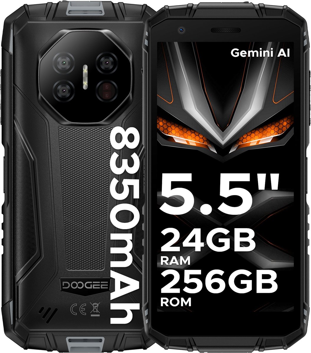 DOOGEE Fire 3 Ultra 4G - Smartphone - Robuuste Smartphone - 24 GB RAM+256 GB ROM/2 TB TF - 5,5 inch HD - Android 15 - 8350mAh - Unisoc T7200 - NFC - Face ID - Vingerafdrukscanner - Grijs