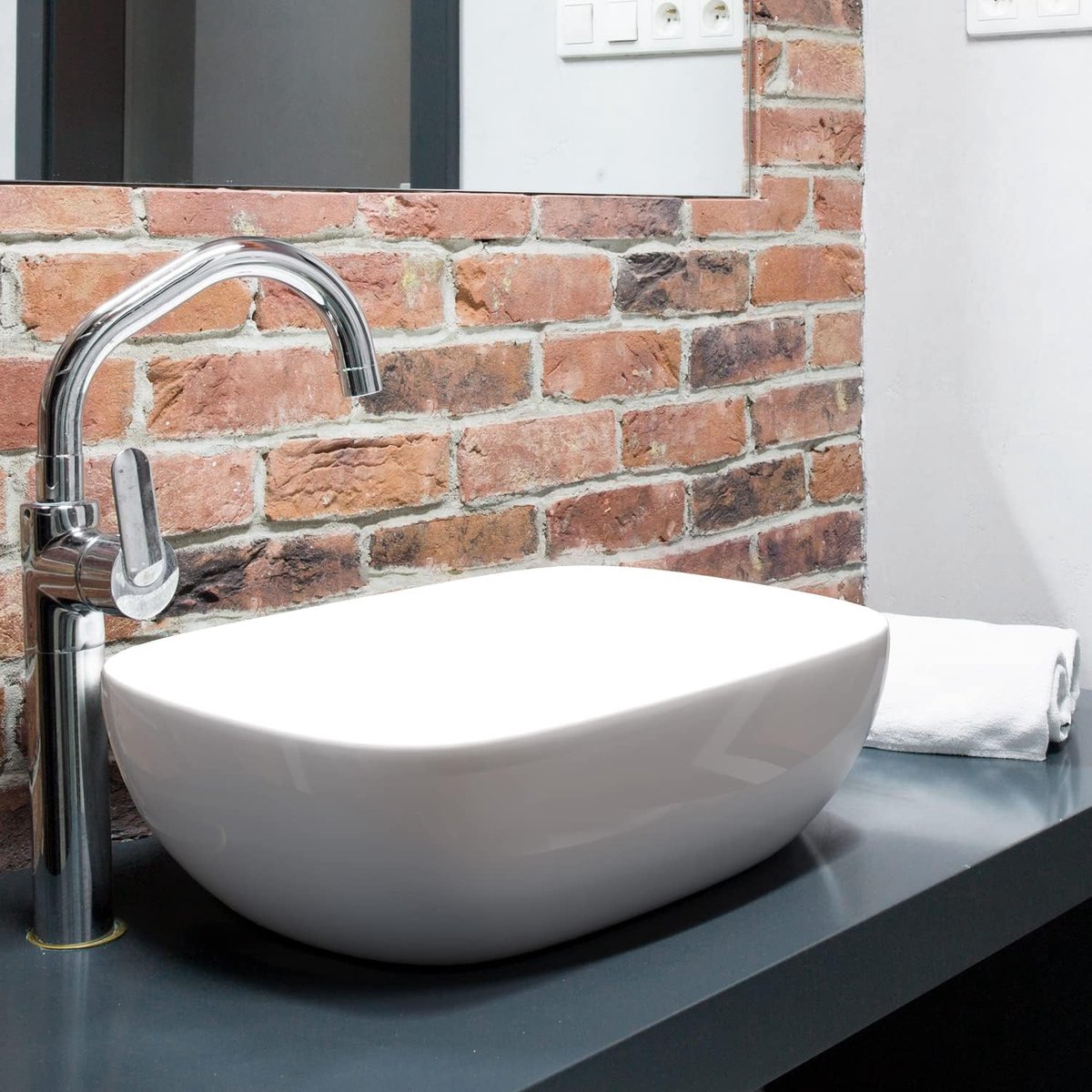 SnelShoppen - Keramisch wastafelblad voor gastentoilet - Wit - 45 x 32 x 13 cm - Hoogwaardige badkamer wastafel met lotus effect - Eenvoudig te reinig