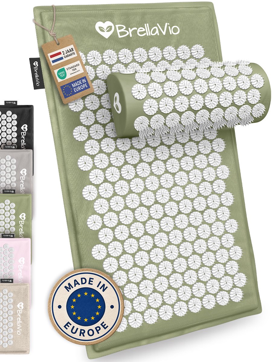 BrellaVio Spijkermat Set met Spijkerkussen - Groen - 74x44 cm - Acupressuur Mat - Spijkerbed - Acupunctuur Kussen - Shakti Massage