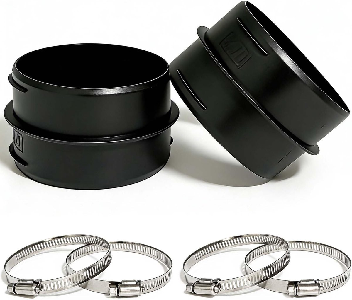 Ronde buisverbinders 75mm - 2 stuks - met roestvrijstalen slangklemmen - ideaal voor verwarmingssystemen - ShopVlot