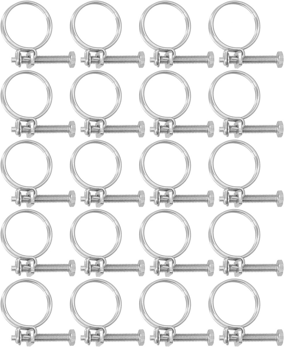 SnelShoppen - 20Pcs Dubbel Draad Slangklem, Verstelbare 201 RVS Slangklemmen, Roestvrijstalen Slangklem 13-16mm - Voor Tuin, Auto en Klussen
