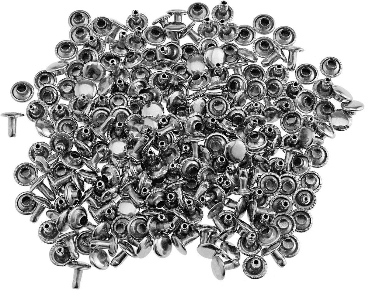 SnelShoppen - 100 Stuks Zilveren Dubbele Kappen Tubulaire Nieten Leer Punk Craft Reparatie Gereedschap Set 8x8mm voor Kleding en Leerbewerking