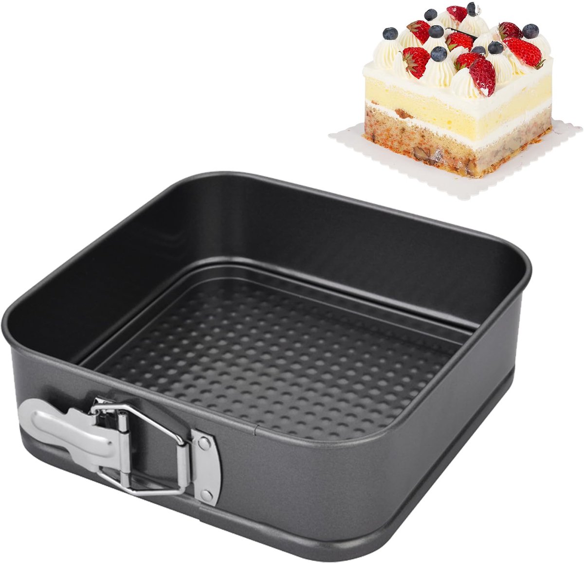 SnelShoppen - EUBSWA Springvorm Vierkant 26 x 26 x 6,5 cm - Taartvorm met Anti-aanbaklaag voor Bakvormen, Taartbakken en Feestelijke Gelegenheden