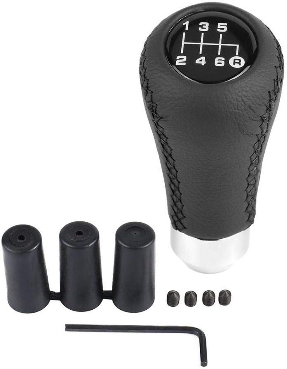 SnelShoppen - Car PU Leer Versnellingspook Handmatige Versnelling 6 Versnellingen Universele Auto Schakelknop PU Versnellingspook met 3 Slangen (Zwart