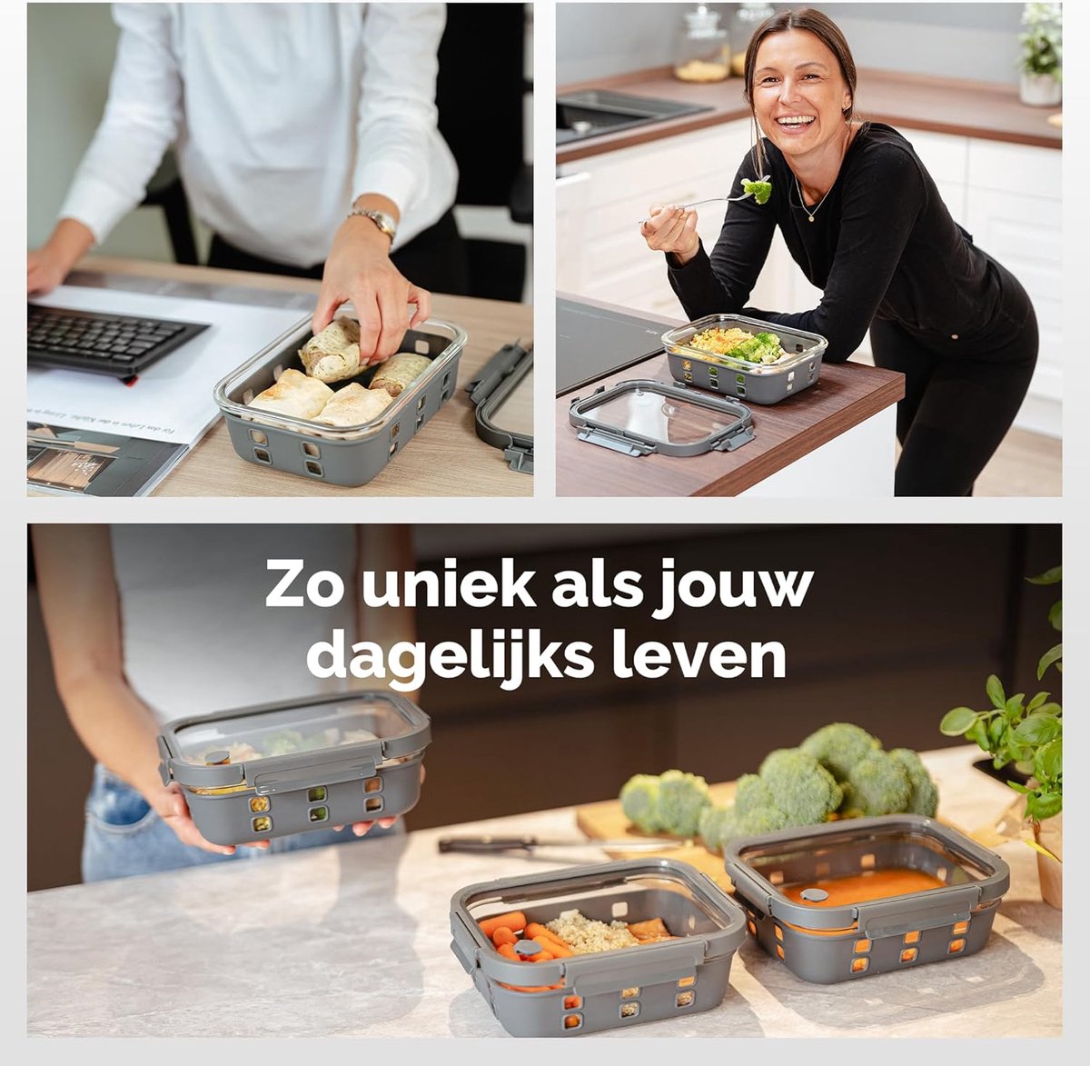 Meal Prep Bakjes - Glazen Containers - Voedsel Bewaren - Lekvrij & Stapelbaar - Set 3x1520ml - Transparant — cadeau in Cadeau-ideeën - foto 6