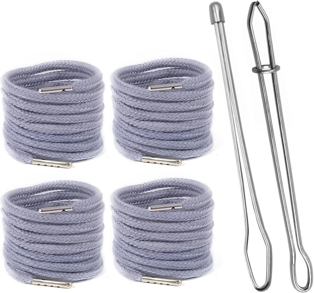 SnelShoppen - Set van 4 veter voor hoodies en joggingbroeken, vervangingskoord 130 cm, inclusief 2 riemthreaders, wit/grijs, ademend polyester, ideaal