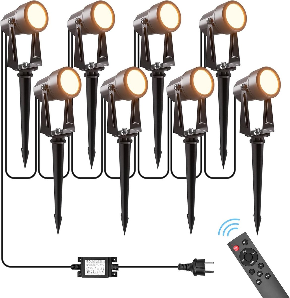 LED Tuinspots - 3000 K - 8-In-1 met Afstandsbediening - Waterdicht en Dimbaar - Voor Paden en Terrassen