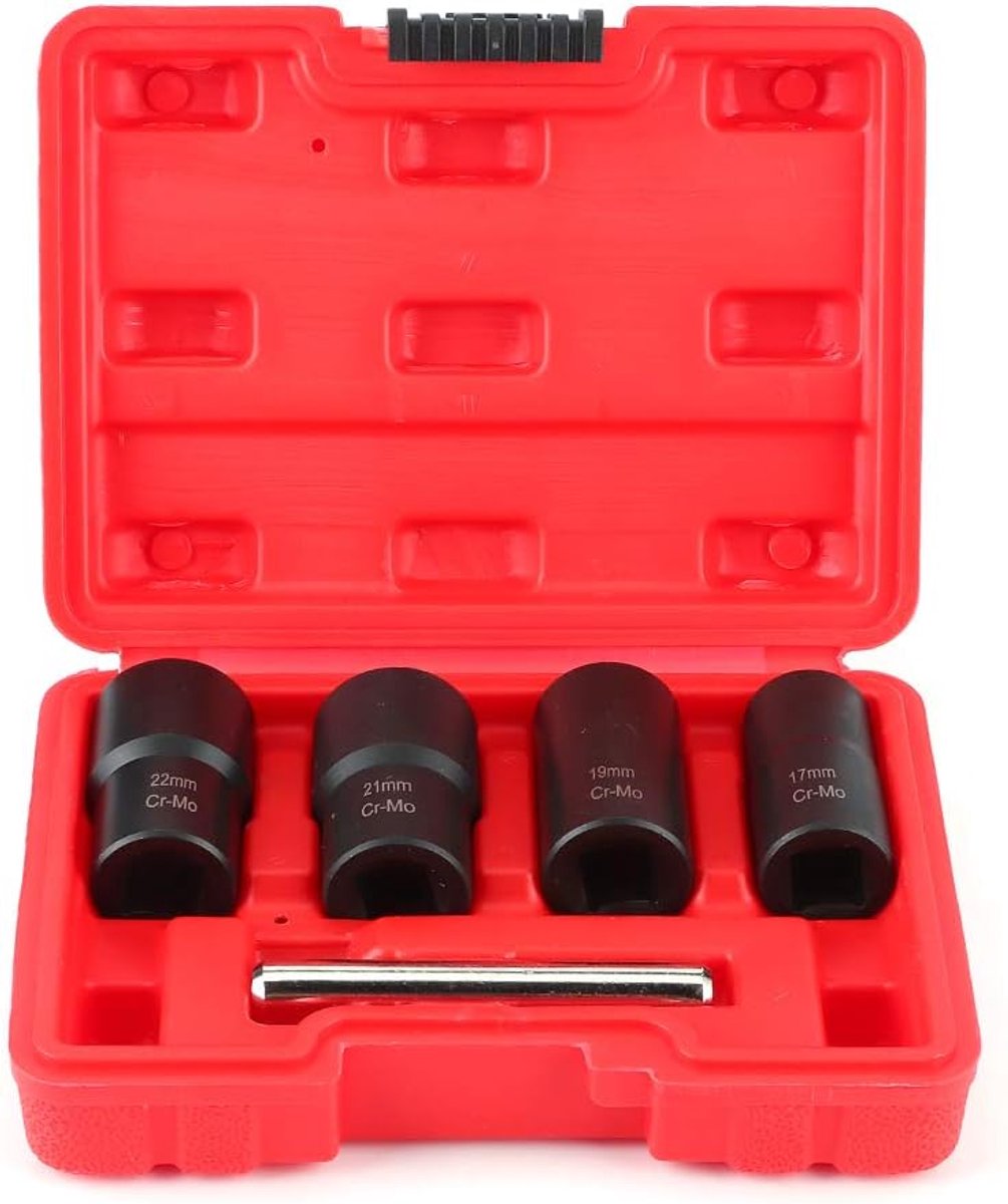 SnelShoppen - 5-delige Set Beschadigde Moer Verwijderaar 1/2" Aandrijving Draaikop Set - Hoogwaardige Koolstofstaal - Ergonomisch Ontwerp - Effectieve