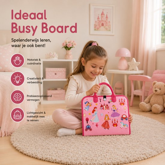 Montessori Busy Board - Educatief Speelboek voor Peuters (1–4 Jaar) - Roze Activiteitenbord - Fijne Motoriek & Reisspeelgoed - Cadeau voor Meisjes - Sinterklaas - Sinterklaascadeautjes - Kerstmis - Kerst Cadeautjes van Merkloos — afbeelding 2