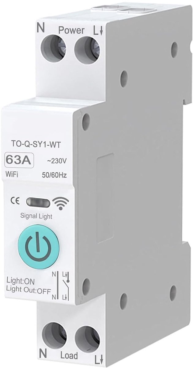 SnelShoppen - WiFi Aardlek Schakelaar 1P+N 63A 230V, Slimme Thuisbediening, Timer, Spraakbesturing, Compatibel met Smart Life TUYA App, DIN Rail Monta