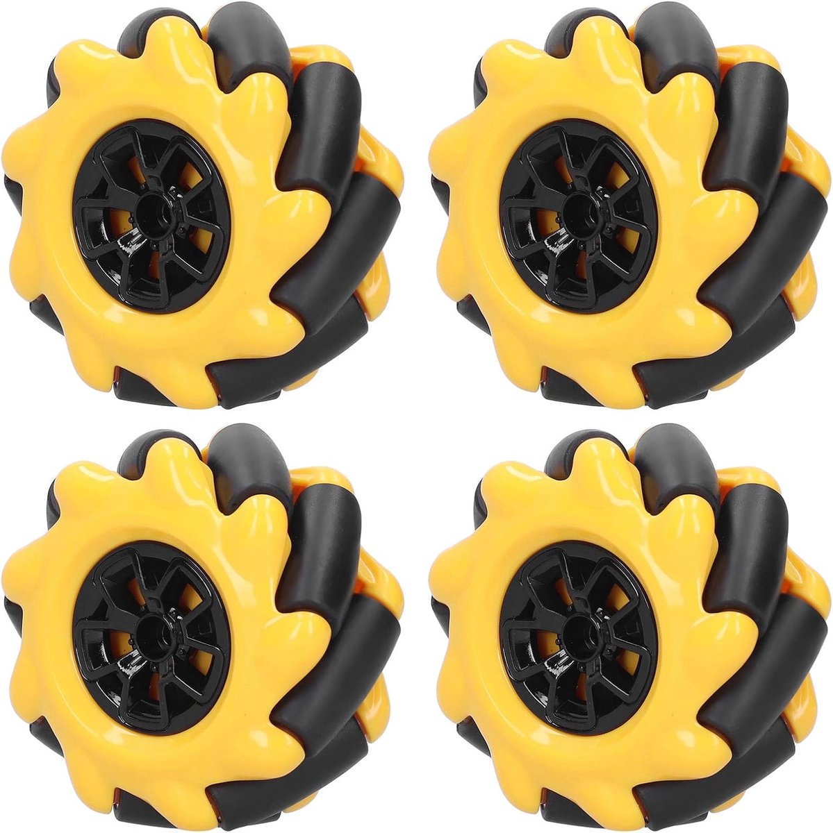 SnelShoppen - Mecanum Wiel Omni-Directionele Slimme Robot DIY Auto Accessoires Speelgoed Onderdelen 60Mm (4 Stuks) Geel Zwart Rubber Grip