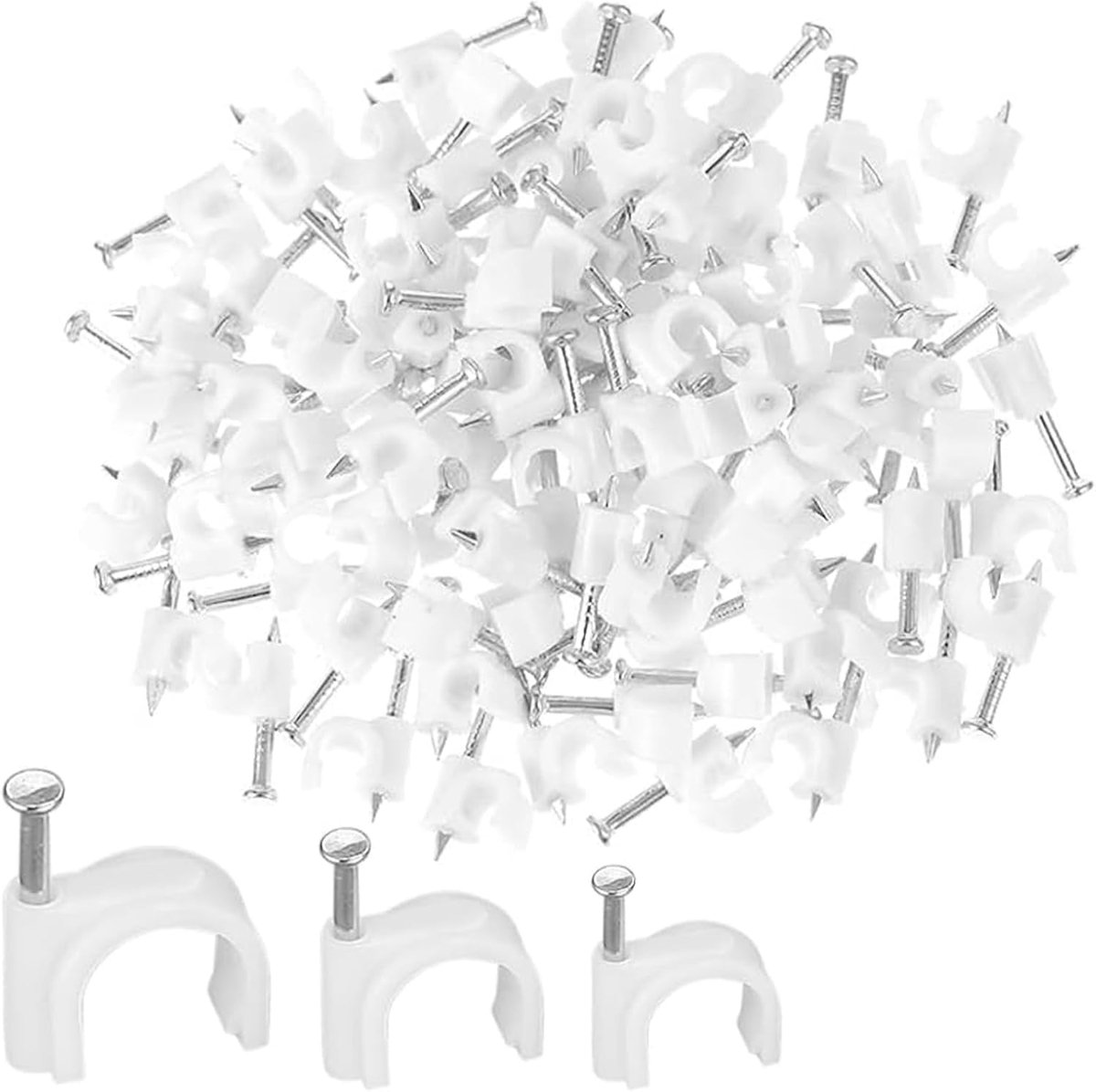 SnelShoppen - 300-Delige Kabelhouder Set - Kabelclips/Nagelclips in 3 Maten (4mm, 6mm, 8mm) voor Wandmontage, Kabelbeheer en Organisatie - Hoogwaardig