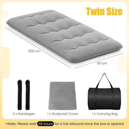 Japanse Futon Matras - Vloermatras Opvouwbaar - Comfortabel Slapen - Wasbare Hoes - 90 x 200 cm - Grijs — afbeelding 3
