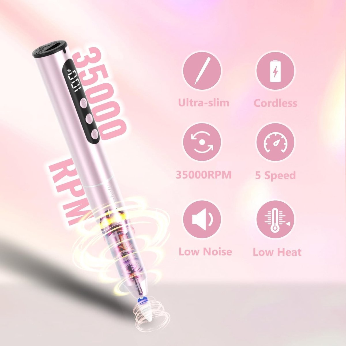Professionele Nagelboor - Roze - Draagbare Nagelfrees met LED-display - Voor Manicure en Pedicure