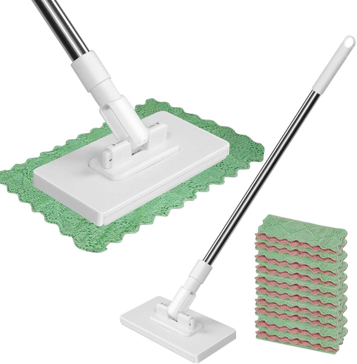 Dweilmop met Drukklemsysteem - Geen Handen Wassen - 360° Draaibaar - Inclusief 4 Herbruikbare Microvezeldoeken - Voor Alle Vloertypes