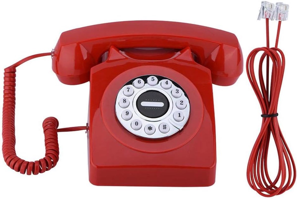 SnelShoppen - Vintage Retro Telefoon met Draai Schijf, Landlijn Telefoon voor Thuis, Kantoor, Hotel - Duidelijke Geluidskwaliteit, Nummeropslag, Rood