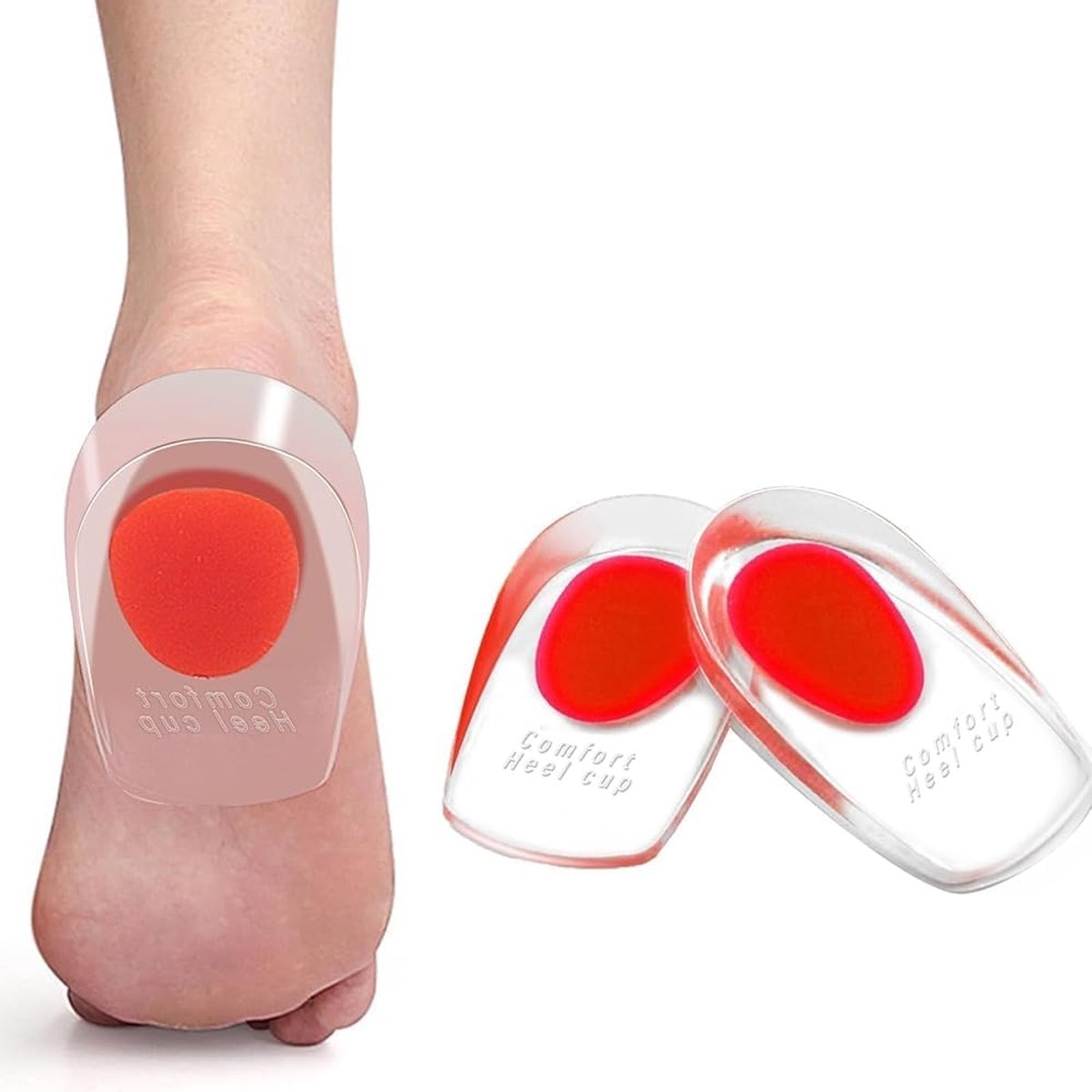 SnelShoppen - 1 paar gelhielkussens, hielkussens voor dames en heren, zelfklevend rood, maat L (40-45), voor optimaal loopcomfort, dagelijks gebruik