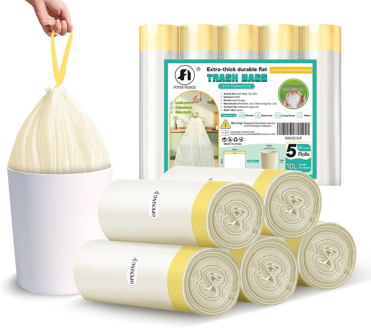 Vuilniszakken met Trekkoord - 45 x 50 cm - Dikke Plastic Vuilniszakken - Voor Slaapkamer, Keuken en Kantoor